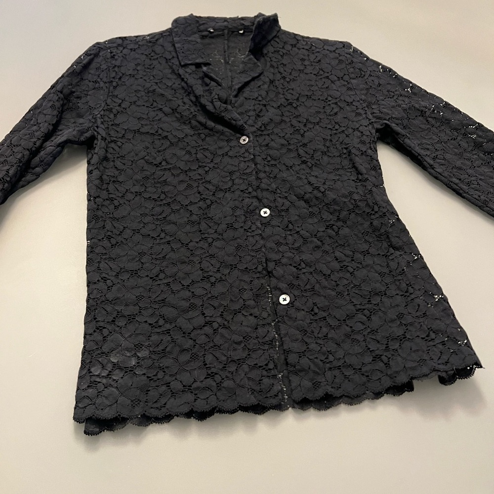Black Lace Button-Up Blouse